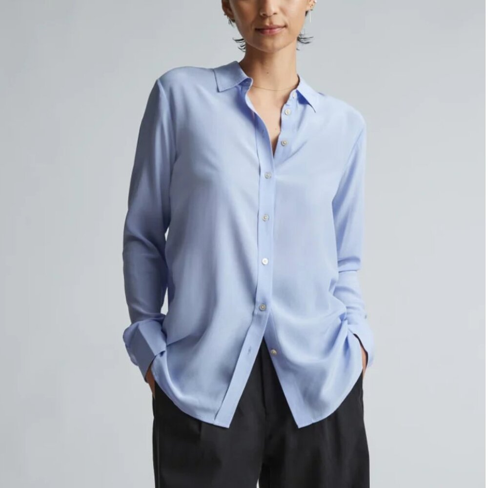 NWOT Everlane The Clean Silk Relaxed Shirt Periwinkle Size 4